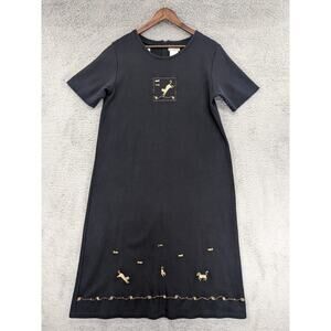 Coldwater Creek T-Shirt Dress Women PL Black Cotton Cat Print Substantial Fabric